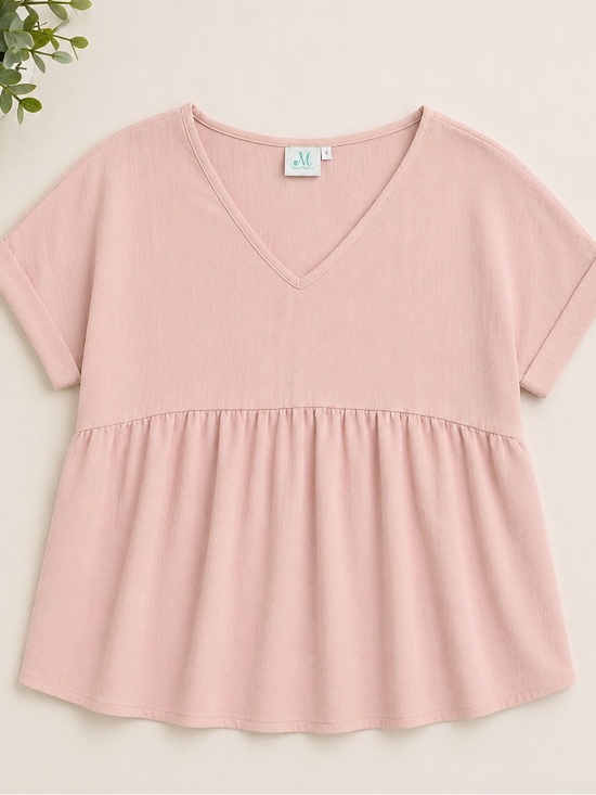 Mint Tops - Mint Blush Babydoll Top Flowy Tunic V Neck Relaxed Fit Size Small